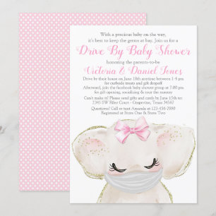 Invitation Élémentaire éléphant avec masque Baby Shower en vo