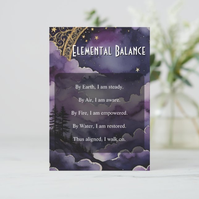 Invitation Elemental Balance Pagan Prayer Pocket Ritual Card (Debout devant)
