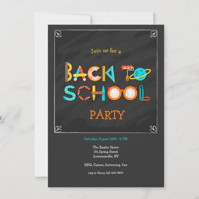 Invitation Éléments de fête de rentrée scolaire (Devant)