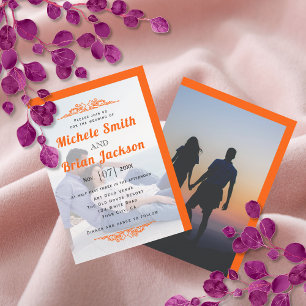 Invitation Éléments vintages orange vibre et mariage photo