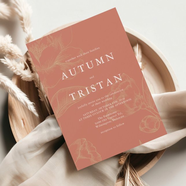 Invitation ELENA Mariage de corail botanique (Créateur téléchargé)