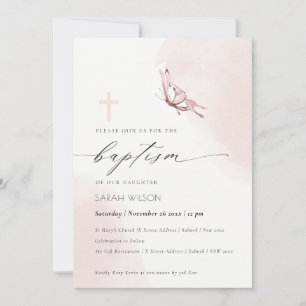 Invitation Elenant Blush Watercolor Baptême papillon