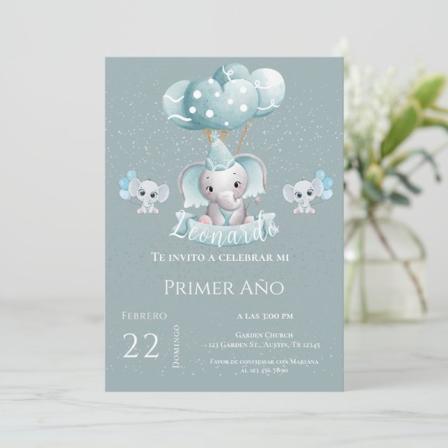 Invitation Elephant 1er anniversaire (Debout devant)