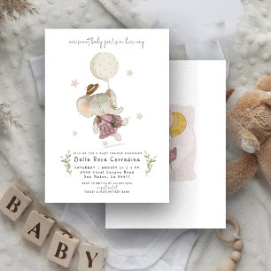 Invitation Eléphant adorable Baby shower Botanique Boho