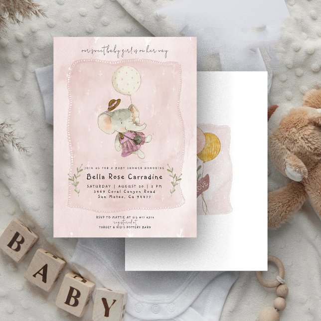 Invitation Éléphant Adorable | Fête de Naissance Bohème Flora (Créateur téléchargé)