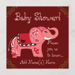 Invitation Eléphant au henné (Baby shower)