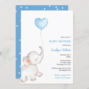 Invitation Eléphant avec Baby shower Bleu