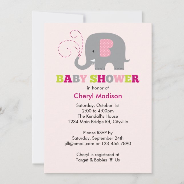Invitation Elephant Baby Shower (Devant)