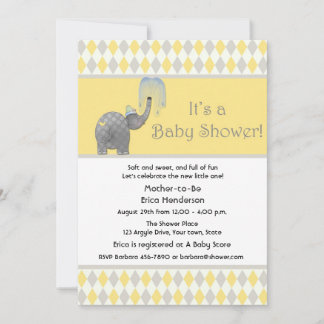 Invitation Éléphant, baby shower à motifs de losanges
