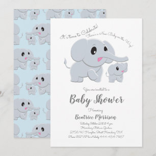 Invitation Elephant Baby shower bleu garçon