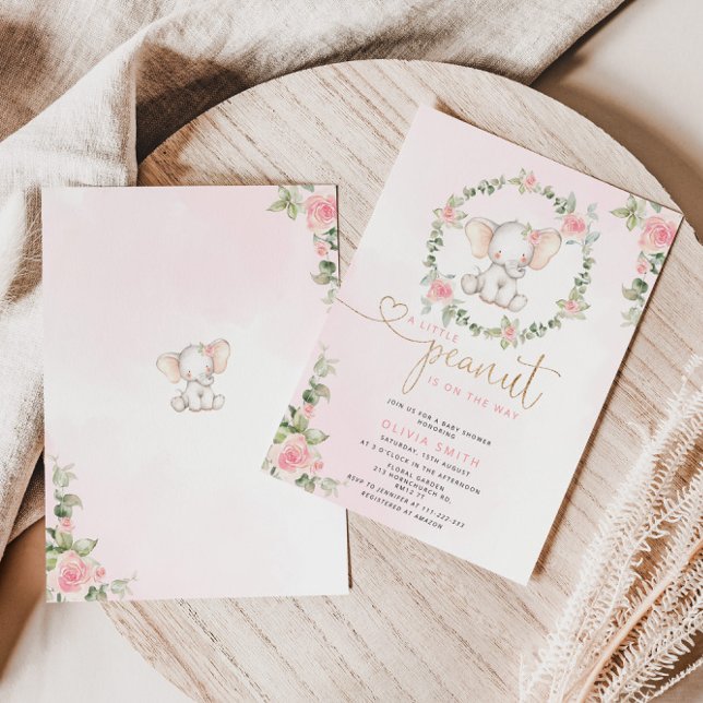 Invitation Eléphant baby shower floral fille (Créateur téléchargé)