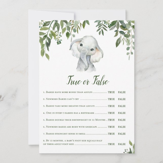 Invitation Eléphant Baby shower Game avec réponse en 5 x 7 (Devant)