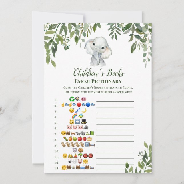 Invitation Eléphant Baby shower Game avec réponse en 5 x 7 (Devant)