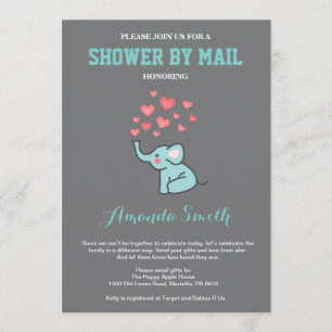 Invitation Elephant Baby shower par Mail Aqua et Grey