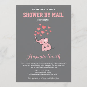 Invitation Eléphant Baby shower par Mail Pink et Grey