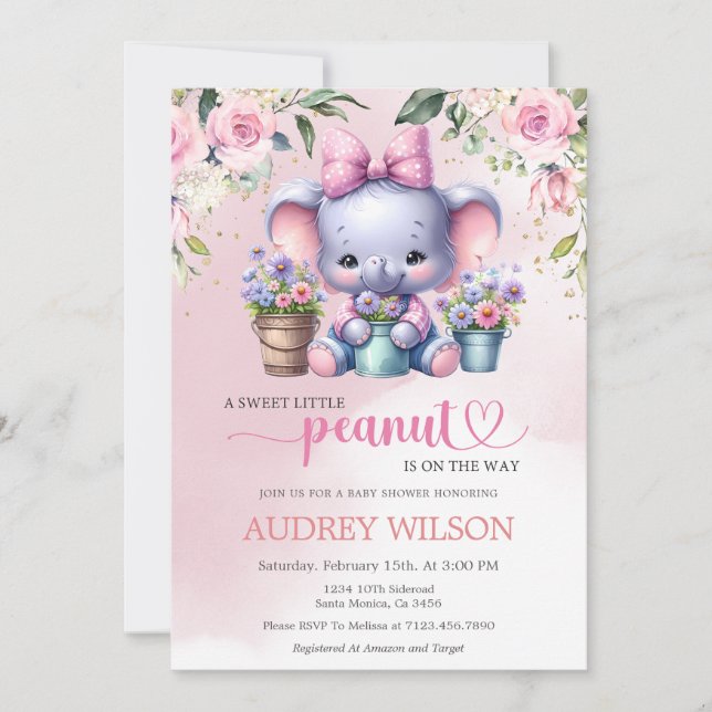 Invitation Elephant Baby shower Sweet Little Peanut Garden (Devant)