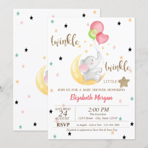 Invitation Éléphant, Ballons, Twinkle Little Star Baby Shower