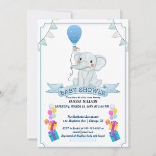 Invitation Elephant Balloon Baby Bash