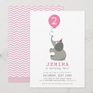 Invitation ELEPHANT & BALLOON mignon fête d'anniversaire invi
