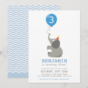 Invitation ELEPHANT & BALLOON mignon fête d'anniversaire invi