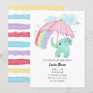 Invitation Eléphant bébé avec Baby shower arc-en-ciel