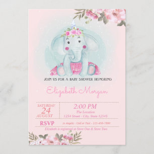 Invitation Eléphant bébé, Baby shower FloralCrown