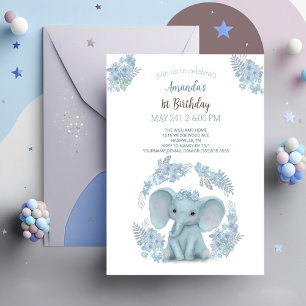 Invitation Eléphant Bébé bleu mignon