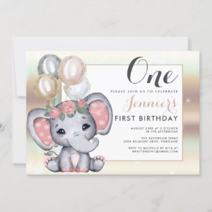 Invitation Eléphant Bébé Floral Avec Ballons