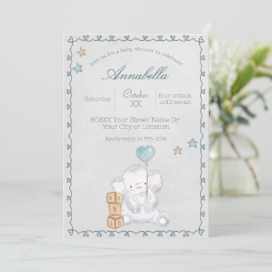 Invitation Éléphant bébé mignon et ballon aquarelle