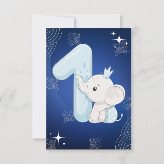 Invitation Eléphant Bébé mignon premier anniversaire (Devant)