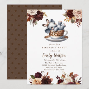 Invitation Eléphant Bébé mou Anniversaire Tea Party