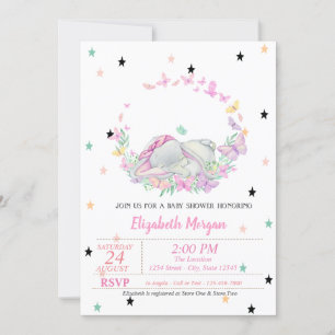 Invitation Eléphant bébé, Papillons, Baby shower étoiles