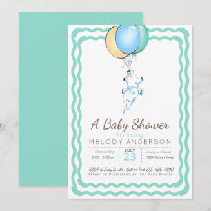 Invitation Eléphant bleu mignon et Baby shower de ballons