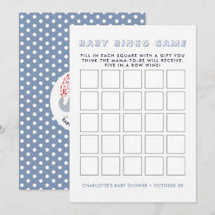 Invitation Eléphant bleu Whimsy   Baby shower Jeu de Bingo