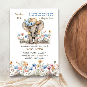 Invitation Eléphant Boho Cowboy avec Baby shower Fleur sauvag