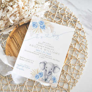 Invitation Elephant C'est un garçon Safari Boho Baby shower F