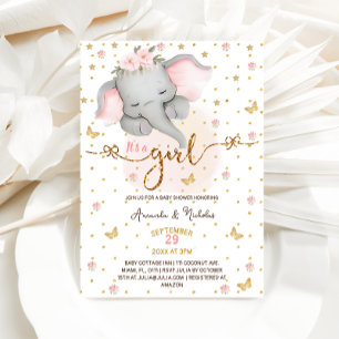 Invitation Elephant C'est une fille Soft Pink Boho Baby showe