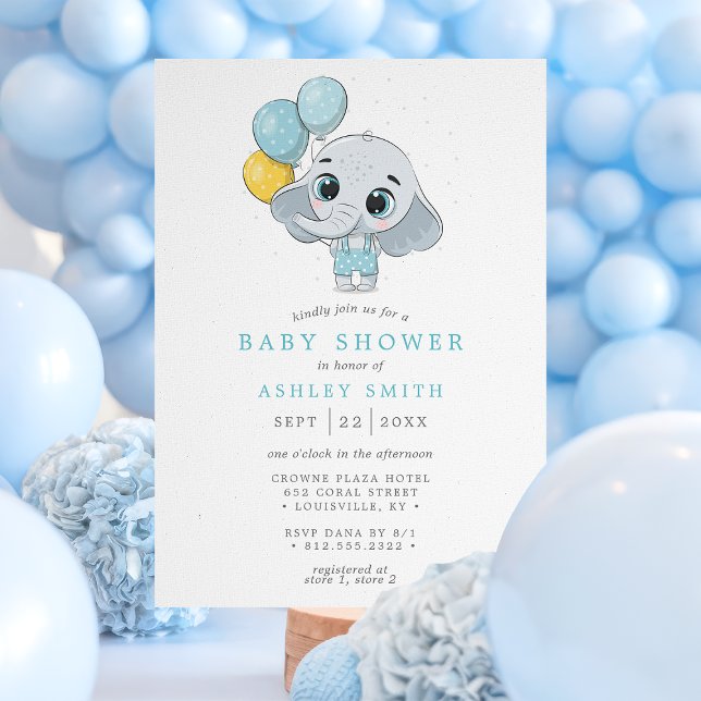 Invitation Elephant Cute Watercolor Baby shower garçon (Créateur téléchargé)