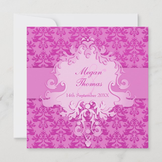 Invitation Elephant damask mauve wedding square Invite (Devant)