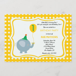 Invitation Éléphant de bébé avec l'arrière - plan jaune de