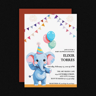 Invitation Eléphant de bébé coloré avec Baby shower de ballon