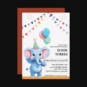 Invitation Eléphant de bébé coloré avec Baby shower de ballon