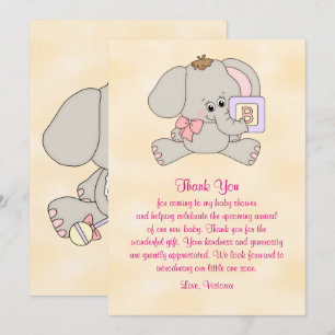 Invitation Éléphant de bébé de Merci de baby shower