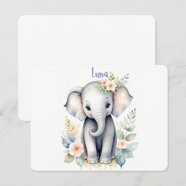 Invitation Éléphant de bébé en fleurs (Devant / Derrière)