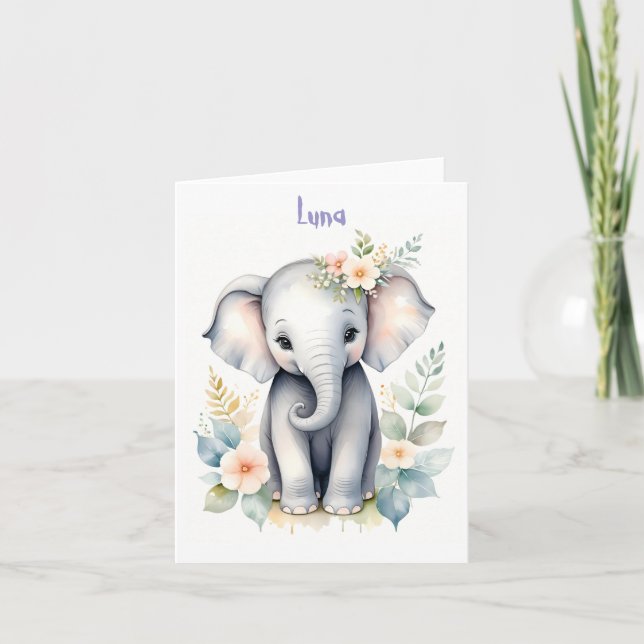 Invitation Éléphant de bébé en fleurs (Devant)