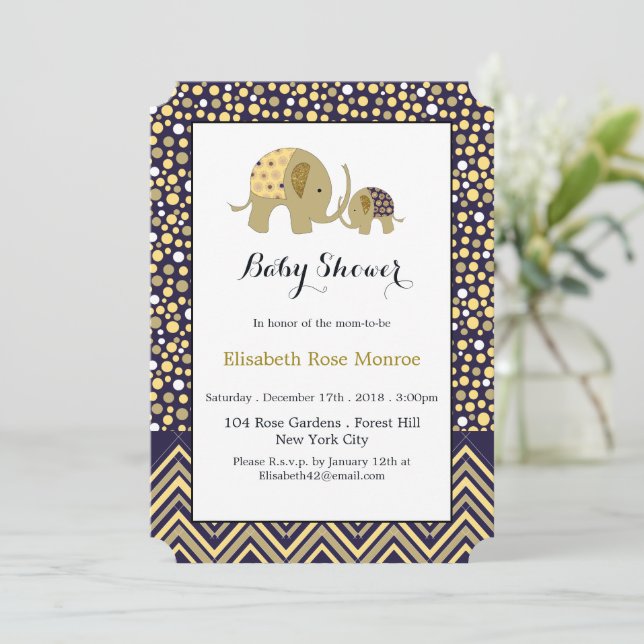 Invitation Eléphant de Bohême et Baby shower Chevron (Debout devant)
