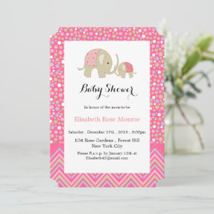 Invitation Eléphant de Bohême rose et Baby shower Chevron