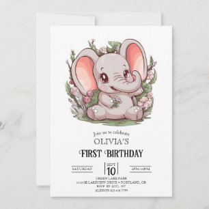 Invitation Eléphant de dessin animé 1er anniversaire numériqu