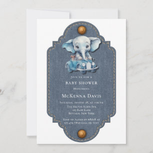 Invitation Elephant Denim Vintage Voiture Baby shower