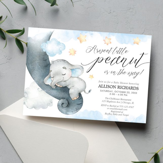 Invitation Eléphant doux petit cacahuète mignon garçon baby s (Créateur téléchargé)